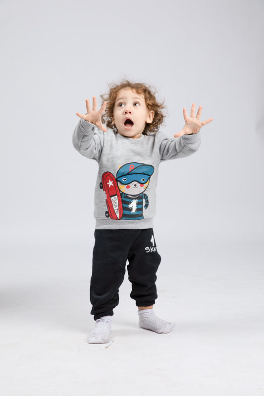 Boys Baby ''SKATE 1'' Printing & embroidery Winter PJ Set 4750-83